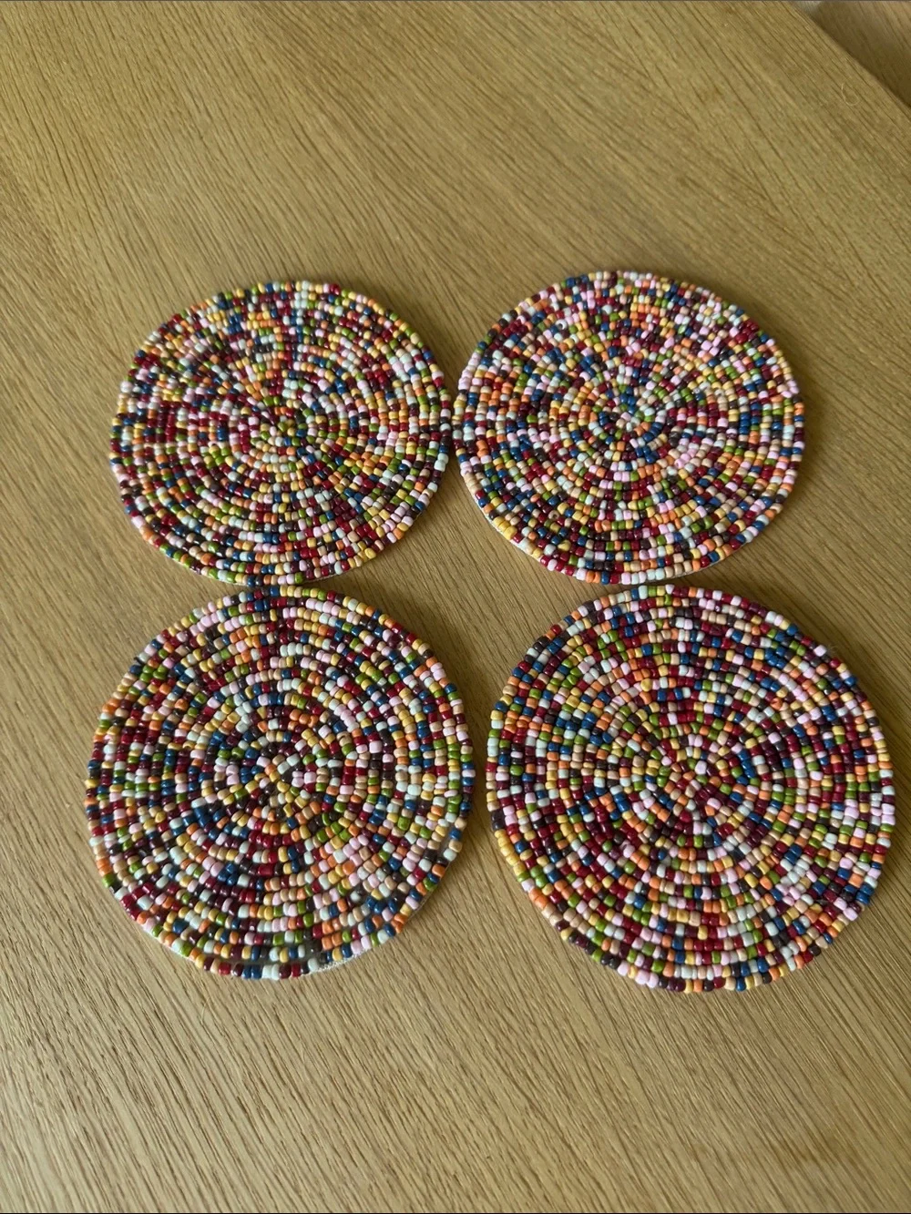 Multicolor Beaded Round Coasters - Set of 4